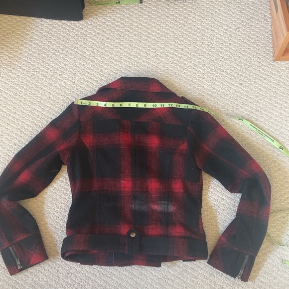 American Rag Red Black Buffalo Plaid Wool Moto Jacket - Picture 9 of 14